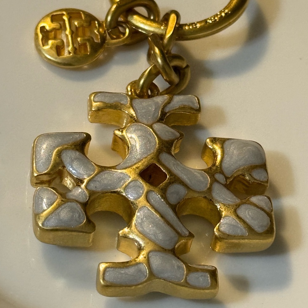 Tory Burch Gold Kira Mosaic Pearl Keychain Fob or Bag Charm - Picture 4 of 6